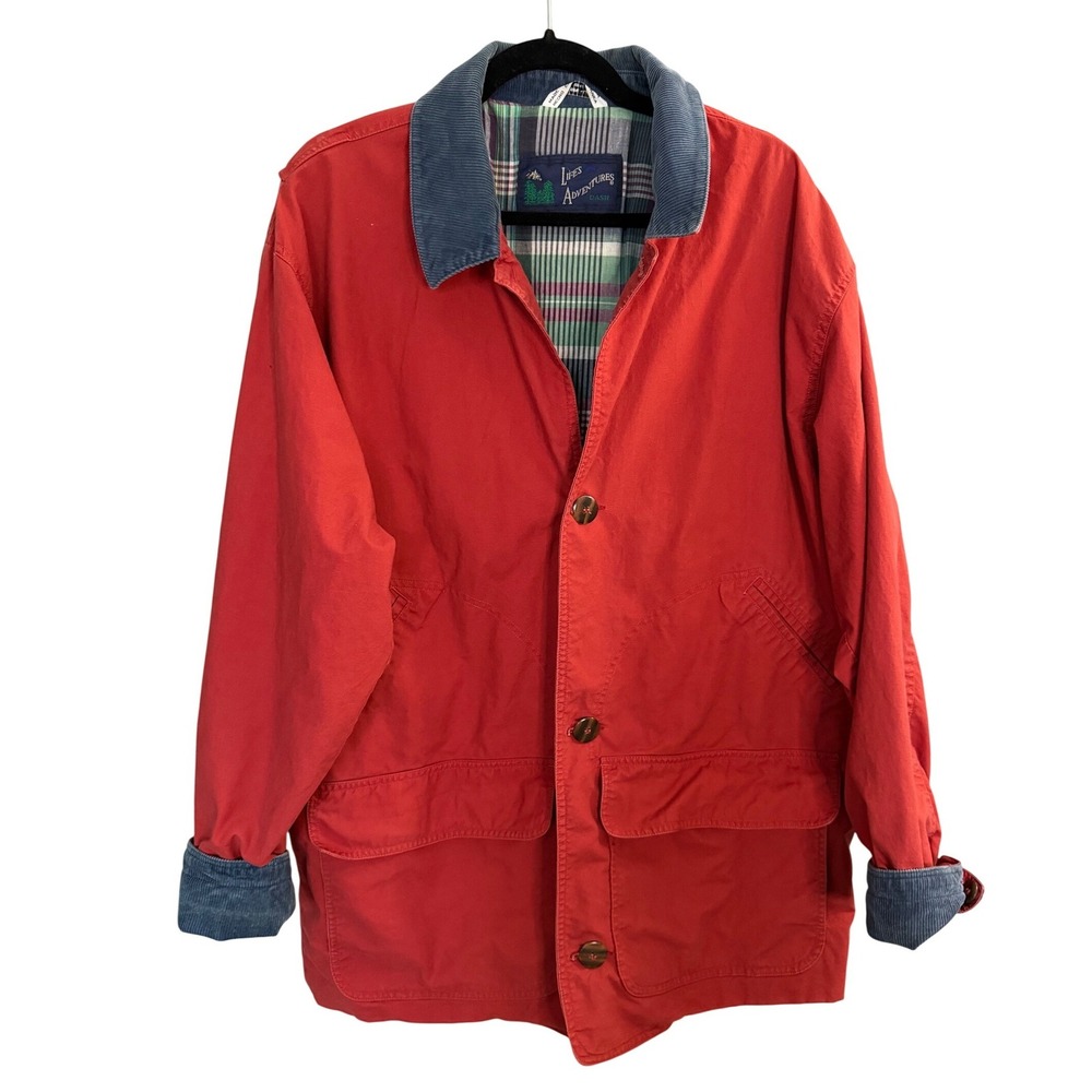 VTG Lifes Adventures Corduroy Chore Coat L‎ Maroon Cotton Barn Country Western